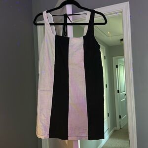 Linen Rose Boutique Black and Beige Striped Mini Dress